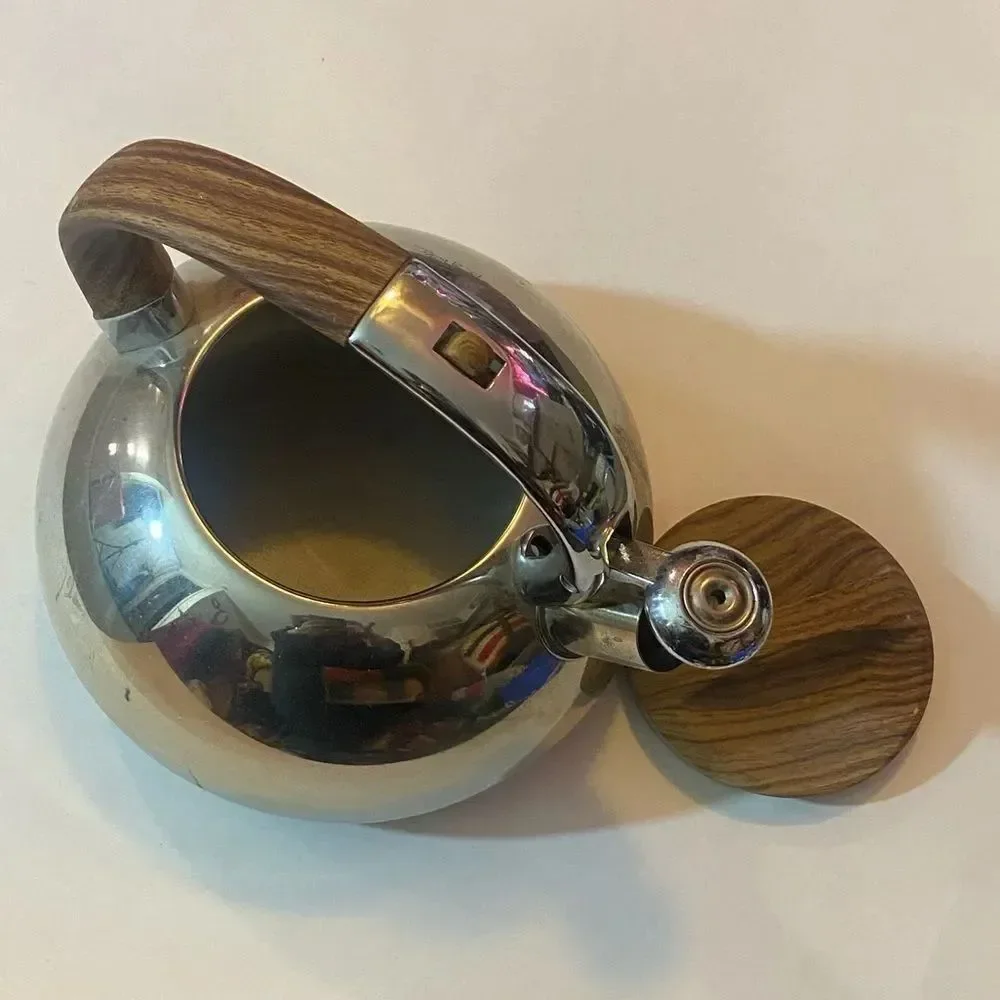 Polished Silver Kettle with Wooden Accents